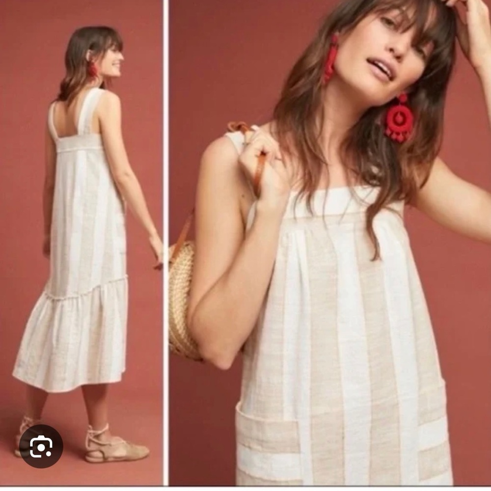Anthropologie Maeve Cream and White Cotton Sun Dress